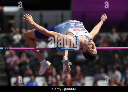 Der Brite Jonathan Besen-Edwards konkurriert die Männer Hochsprung T44 Final tagsüber neun der 2017 Para Leichtathletik-Weltmeisterschaften in London Stadion. Stockfoto