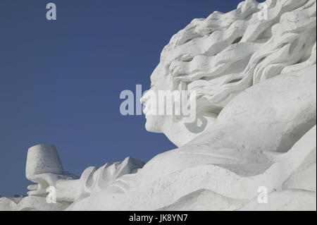 China, Heilongjiang, Harbin, Schnee-Und Eisskulpturen Festival, Kunstwerk, Schneeskulptur, Stockfoto