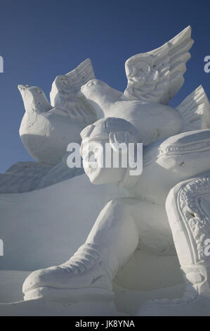 China, Heilongjiang, Harbin, Schnee-Und Eisskulpturen Festival, Kunstwerk, Schneeskulptur, Stockfoto