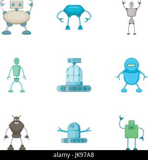 Böse Cyborgs Icons Set, Cartoon-Stil Stock Vektor