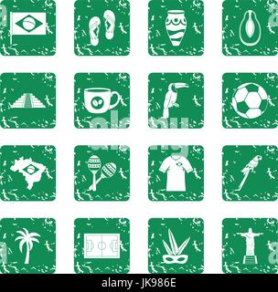 Brasilien reisen Symbole Symbole gesetzt grunge Stock Vektor