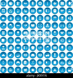 100 Tee Zeit essen Icons set blau Stock Vektor