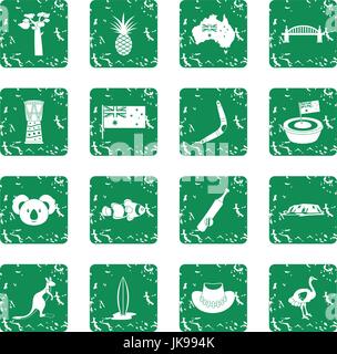 Australien Reisen Icons Set grunge Stock Vektor