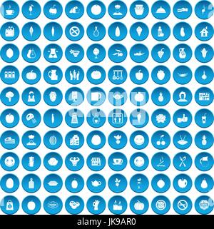 100 vegetarischen Café Icons set blau Stock Vektor