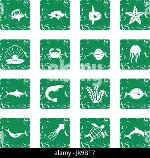 Meeres Tiere Symbole gesetzt grunge Stock Vektor