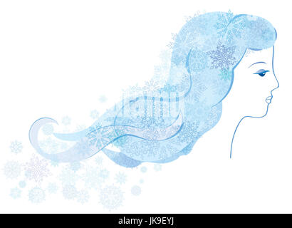 Winterurlaub-Hintergrund mit Schnee Mädchen Porträt. Weihnachten Zeichen Stockfoto