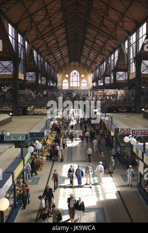 Ungarn, Budapest, Stadtteil Pest, Altstadt, Große Markthalle, Nagy Vasarcsarnok, Unternehmensgrösse, kein Model-Release Hauptstadtkulturfonds, Stadt, Innenstadt, Hauptzollplatz, Központi Vásárcsarnok, Halle, Bauwerk, Architektur, Markt, Marktstände, Verkaufsstände, Geschäfte, Läden, Handel, Verkauf, Menschen, Passanten, Fachstellen, Innenansicht, Innen, Stockfoto