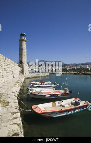 Griechenland, Kreta, Rethymnon, Hafen, Venezianisch, Boote, Leuchtturm, Stockfoto