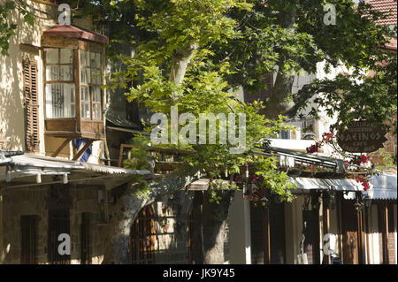 Griechenland, Rhodos, Rhodos-Stadt, Stadtbild, Altstadt, Baum, Cafe, Stockfoto