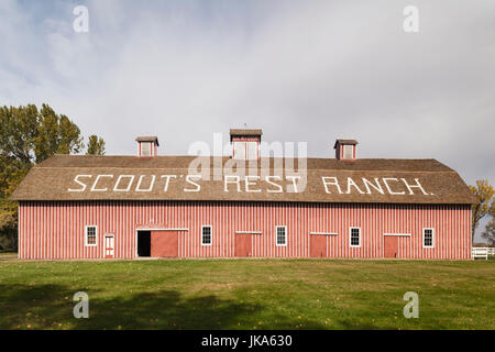 Scout Rest Ranch, ehemalige Heimat von Western-Legende Buffalo Bill Cody, 100-Pferdestall, North Platte, Nebraska, USA Stockfoto