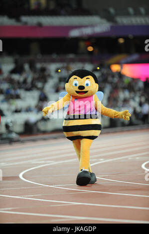 Whizbee, das offizielle Maskottchen der 2017 Para Leichtathletik-Weltmeisterschaft im Stadion London, Queen Elizabeth Olympic Park. Stockfoto