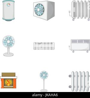 Heizung-Icons set, cartoon-Stil Stock Vektor