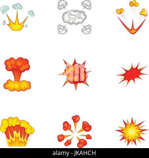 Animation Explosion Icons Set, Cartoon-Stil Stock Vektor