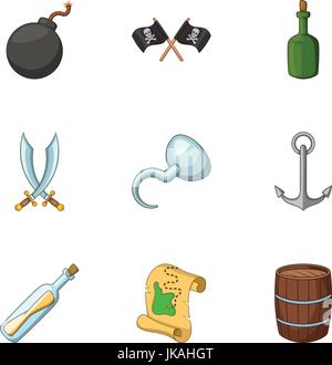 Jolly Roger Icons set, cartoon-Stil Stock Vektor