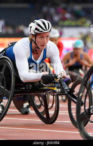 Tatyana McFadden Rollstuhl-Sportler im Wettbewerb bei den Para Leichtathletik-Weltmeisterschaft in London-Olympia-Stadion, London, 2017. 800m T54 Stockfoto