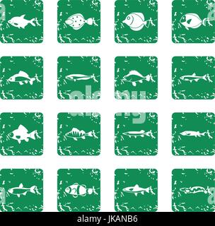 Niedliche Fische Symbole gesetzt grunge Stock Vektor