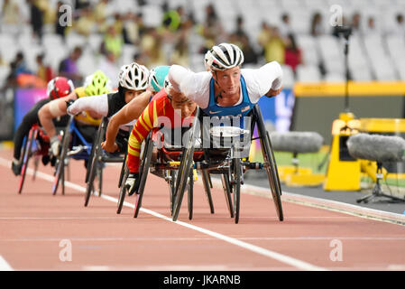 Tatyana McFadden Rollstuhl-Sportler im Wettbewerb bei den Para Leichtathletik-Weltmeisterschaft in London-Olympia-Stadion, London, 2017. 800m T54 Stockfoto