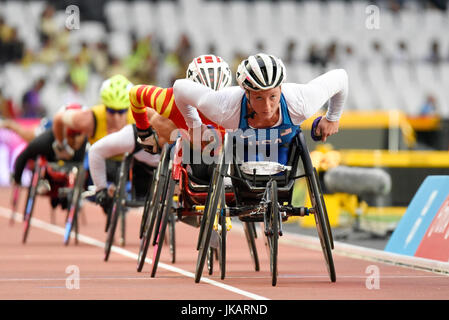 Tatyana McFadden Rollstuhl-Sportler im Wettbewerb bei den Para Leichtathletik-Weltmeisterschaft in London-Olympia-Stadion, London, 2017. 800m T54 Stockfoto