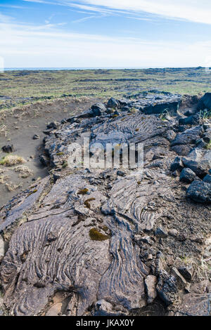 Verfestigt lave Strömung auf der Küstenebene des südlichen Island Stockfoto