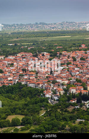 Griechenland, Mazedonien Zentralregion Litohoro, erhöhten Blick auf die Stadt vom Olymp Stockfoto