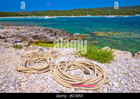 Sakarun Yachting Bucht Strandblick, Insel Dugi Otok, Dalmatien, Kroatien Stockfoto