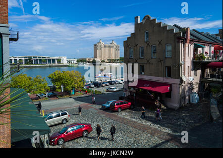 USA, Georgia, Savannah, am Fluss Buildlings von Faktor Spaziergang Stockfoto