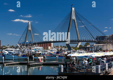 Australien, New South Wales, New South Wales, Sydney, Blackwattle Bay und die Anzac Bridge von Sydney Fischmarkt Stockfoto