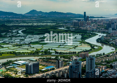 Shenzhen Fluss (sham Chun River) Trennung der südlichen Shenzhen von Yuen Long Bereich der SAR Hongkong Stockfoto