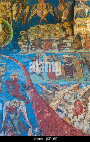 Rumänien, Bucovina Region, Bukowina Klöster, Manastirea Humorului, Kloster, 16. Jahrhundert religiöse Fresken Stockfoto