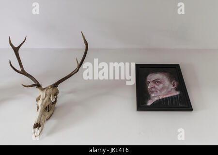 Rumänien, Siebenbürgen, Tihuta Pass, Hotel Castel Dracula, Innenanstrich des Grafen Dracula Stockfoto