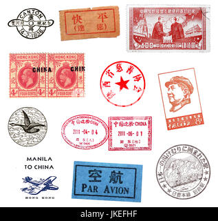 Briefmarken und Etiketten aus China, vor allem vintage Stockfoto