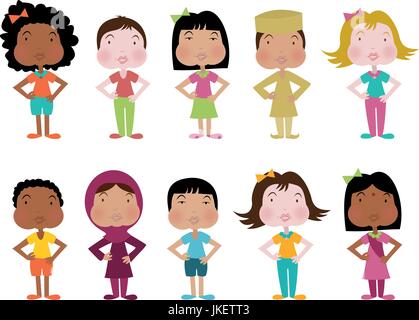 Kinder oder Erwachsene aus verschiedenen Hintergründen der Welt in typischen Trachten Stock Vektor