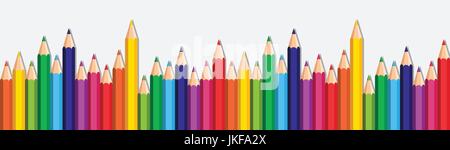 Weißer Hintergrund mit bunten Stiften setzen auf Kante Kopie Raum Banner Stock Vektor