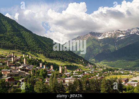 Alte Stadt Mestia, im Kaukasus, Georgien. Stockfoto