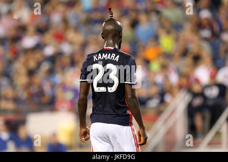 Gillette Stadium. 22. Juli 2017. MA, USA; New England Revolution vorwärts Kei Kamara (23) während der MLS match zwischen Los Angeles Galaxy und New England Revolution bei Gillette Stadium. New England gewann 4: 3. Anthony Nesmith/Cal Sport Media/Alamy Live-Nachrichten Stockfoto