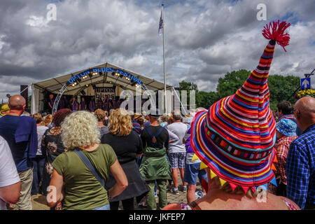 Upton auf Severn, UK. 23. Juli 2017. Birmigham Community Gospel Choir führen während des jährlichen Upton auf Severn Blues Festival am 23. Juli 2017. Tausende von Menschen versammeln sich in der malerischen Fluss Stadt in Worcestershire für das Festwochenende mit einer Vielzahl von Blues-Musiker. Bildnachweis: Jim Holz/Alamy Live-Nachrichten Stockfoto