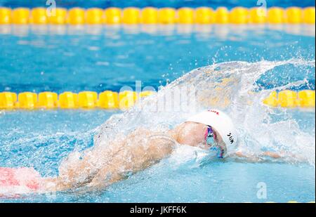 Budapest, Ungarn. 23. Juli 2017. Chinas Sun Yang konkurriert die Männer 400m Freistil Finale des Schwimmens am 17. FINA-Weltmeisterschaften in Budapest, Ungarn, am 23. Juli 2017. Sun Yang gewann die Goldmedaille mit 3 Minuten und 41,38 Sekunden. Bildnachweis: Ding Xu/Xinhua/Alamy Live-Nachrichten Stockfoto