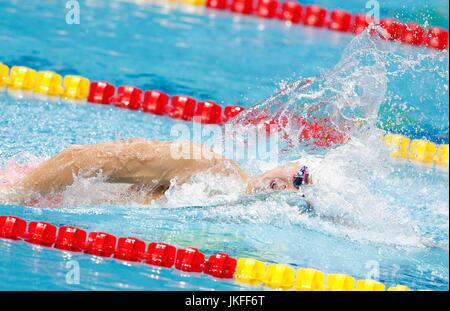 Budapest, Ungarn. 23. Juli 2017. Chinas Sun Yang konkurriert die Männer 400m Freistil Finale des Schwimmens am 17. FINA-Weltmeisterschaften in Budapest, Ungarn, am 23. Juli 2017. Sun Yang gewann die Goldmedaille mit 3 Minuten und 41,38 Sekunden. Bildnachweis: Ding Xu/Xinhua/Alamy Live-Nachrichten Stockfoto