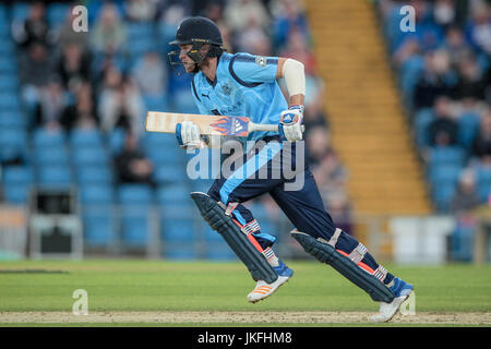 David Willey (Yorkshire CCC) verkehrt zwischen den Wickets während der Natwest T20 Blast Spiel zwischen Yorkshire Wikinger V Worcestershire Rapids an Sonntag, 23. Juli 2017. Foto von Mark P Doherty. Stockfoto