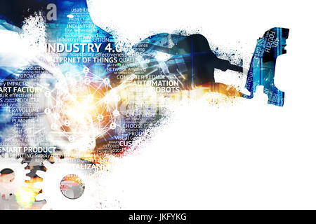 Digitale Transformation des Internet der Dinge (Iot) Technologie Störungen in der industriellen Welt, Industrie 4.0-Konzept. Grafik der automatisierte Roboter machi Stockfoto