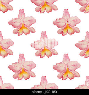Tropischen Aquarell nahtlose Muster mit rosa Orchideen auf weißem Hintergrund Stockfoto
