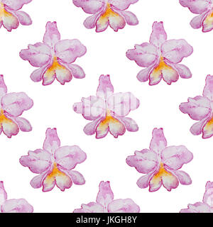 Tropischen Aquarell nahtlose Muster mit rosa Orchideen auf weißem Hintergrund Stockfoto