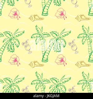 Muschel, Palm Tree Musterdesign. Marine Sommer nahtlose Hintergrund für Ihr Design und Scrapbooking. Stock Vektor
