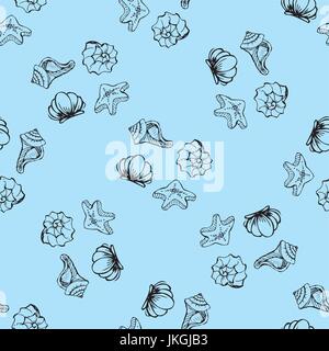 Sea Shell Muster. Marine Sommer nahtlose Hintergrund für Ihr Design und Scrapbooking. Stock Vektor