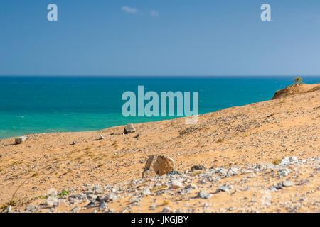 Die Farben der Wüste und Ozean am Cabo De La Vela Stockfoto