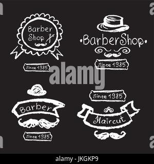 Satz von Vintage Barber Shop-Logo, Beschriftungen, Drucke, Abzeichen und gestalterisches Element. Kreiden hand zeichnen, Vektor Stock Vektor