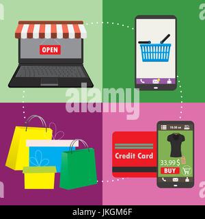 Business Konzept Reihe von Online-shopping Internetkauf, flache Vektor-illustration Stock Vektor