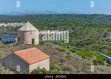 alte Mühle, Ville Haute, Bonifacio, Korsika, Frankreich Stockfoto