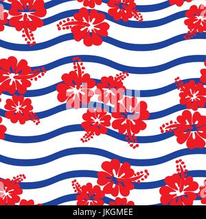 Nahtlose Muster Hibiskusblüten. Nahtlose Muster kann verwendet werden, für Tapeten, Musterfüllungen, Webseite Hintergründe, Oberflächenstrukturen. Stock Vektor