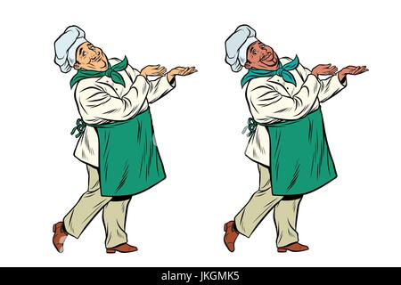 Afrikanischer und europäischer Abstammung Koch holding Handbewegung Stock Vektor